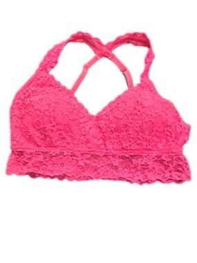 No Boundaries Women's Neon Pink Lace Bralette Size D Racerback Adjustable Straps